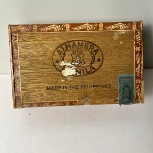 Alhambra Cigar Box Unisex OS Brown Manila Kings Claro Vintage 1955 Philippines